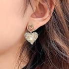 Faux Pearl Alloy Heart Dangle Earring 1 Pair - Silver Needle - Heart - One Size