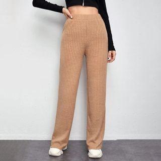 High Waist Ribbed Straight Leg Pants