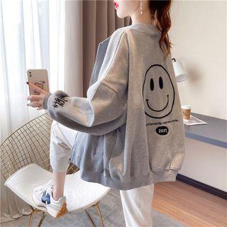 Smiley Face Embroidered Zip-up Jacket