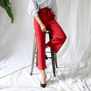 Turn-up Hem Wide-leg Pants With Sash