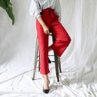 Turn-up Hem Wide-leg Pants With Sash
