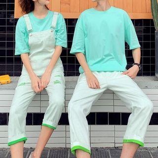 Couple Matching T-shirt / Distressed Jumper Pants / Straight Leg Pants
