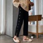 Buttoned Side Slit Straight Cut Pants