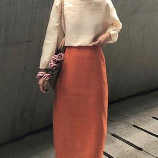 Open Back Tie-hem Blouse / Straight Fit Midi Skirt