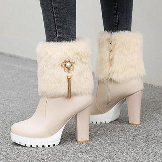 Faux Leather Chunky-heel Platform Mid-calf Snow Boots