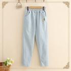 Tree Embroidered Striped Jeans