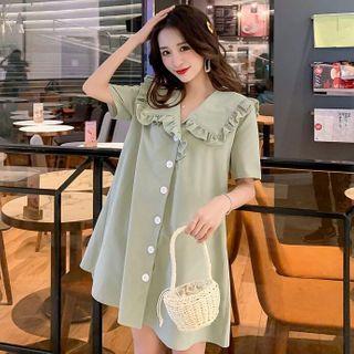Short-sleeve Buttoned Frill Trim A-line Mini Dress