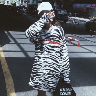 Long-sleeve Zebra-stripe T-shirt Dress