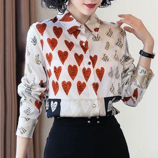Asymmetric Heart Print Long-sleeve Shirt