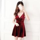 Sleeveless A-line Mini Velvet Dress