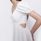 Puff-sleeve Cutout Midi A-line Dress