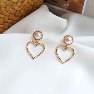 Faux Pearl Alloy Heart Dangle Earring 1 Pair - Faux Pearl Alloy Heart Dangle Earring - One Size