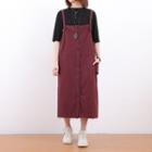 Midi A-line Linen Pinafore Dress Wine Red - One Size