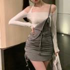 Cold-shoulder T-shirt / Drawstring Mini Bodycon Overall Dress