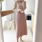 Deep-slit Long A-line Skirt Light Pink - One Size