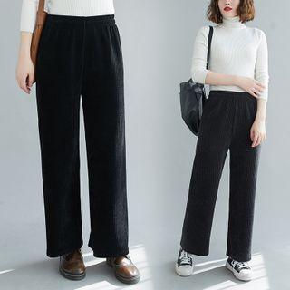 Plain High-waist Straight Leg Pants