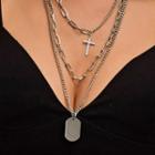 Set Of 3: Alloy Cross / Tag Pendant Necklace Set Of 3: 01-3091 - Silver - One Size
