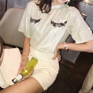 Sequined Eyelash Short-sleeve T-shirt