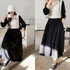Knit-panel Tie-side Flared Long Dress Ivory - One Size