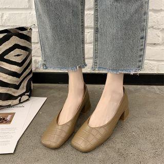 Plain Square-toe Block Heel Pumps