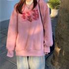 Round-neck Strawberry Print Sweater Pink - One Size