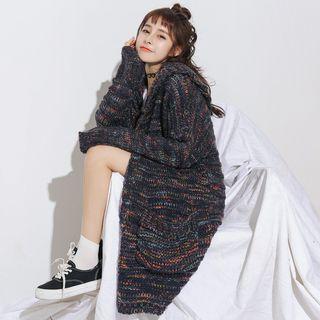 Melange Hooded Chunky Knit Long Sweater