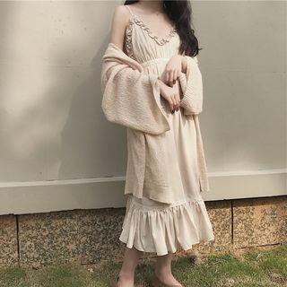 Strappy Ruffle Trim A-line Maxi Dress