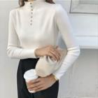 Semi High-neck Button-up Knit Top