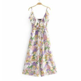 Sleeveless V-neck Floral Print Jumpsuit