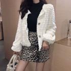 Fringed Button Jacket/ Mock Neck Long-sleeve T-shirt/ Leopard Print Mini A-line Skirt