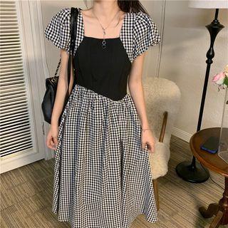 Plaid Panel Medium Maxi Dress