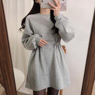 Plain Drawstring-waist Mini A-line Dress