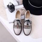 Genuine Leather Plaid Panel Patent Lace-up Shoes