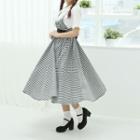 Flared Gingham Long Pinafore Dress Black - One Size