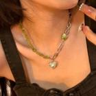 Heart Pendant Faux Gemstone Alloy Choker Green & White & Silver - One Size