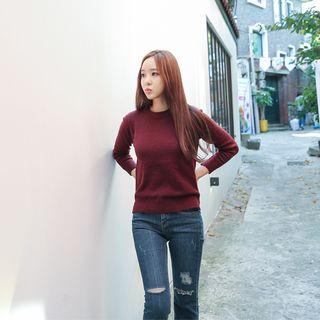 Crew-neck Slit-side Sweater