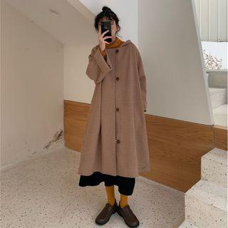 Single-breasted Hooded Coat Light Coffee - One Size