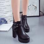 Studded Buckled Block Heel Ankle Boots