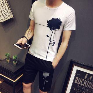 Set: Short-sleeve Floral Print T-shirt + Shorts