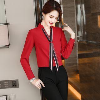 3/4-sleeve Mock-tie Blouse / Dress Pants / Pencil Skirt / Set