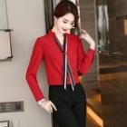 3/4-sleeve Mock-tie Blouse / Dress Pants / Pencil Skirt / Set