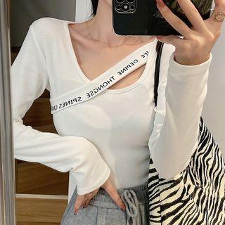 Asymmetrical Lettering Cropped T-shirt
