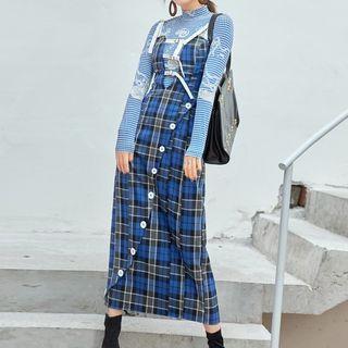 Plaid Midi Jumper Dress / Long-sleeve T-shirt