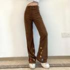 Floral Embroidered Corduroy Wide Leg Pants