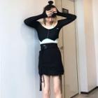 Long-sleeve T-shirt / Mini Fitted Skirt / Spaghetti Strap Top / Set