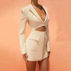 Plain V-neck Long-sleeve Cut-out Mini Shirt Dress