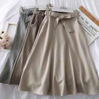Gingham A-line Skirt With Sash