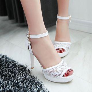 Lace Panel High-heel Sandals