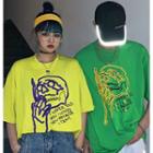 Couple Matching Elbow-sleeve Skull Print T-shirt