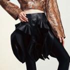 Faux-leather Ruffle Trim A-line Skirt